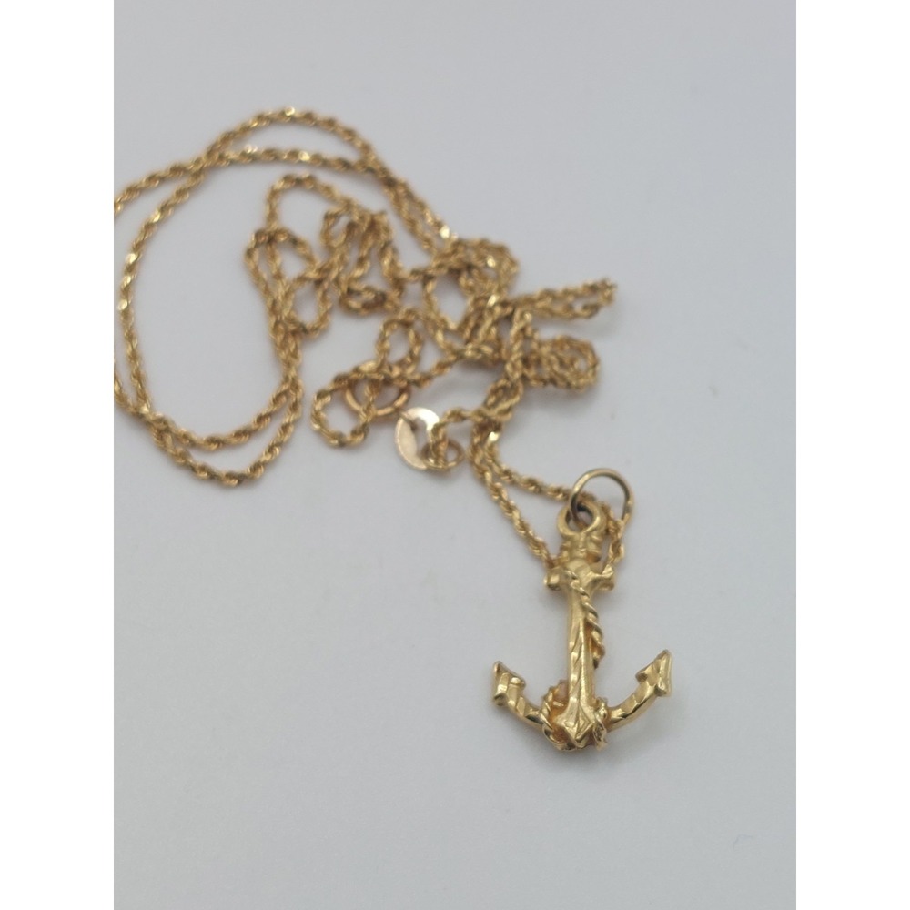 14K Gold Anchor Necklace Nautical Rope Chain Maritime Pendant 20" Vintage 4.4 g - Picture 10 of 16